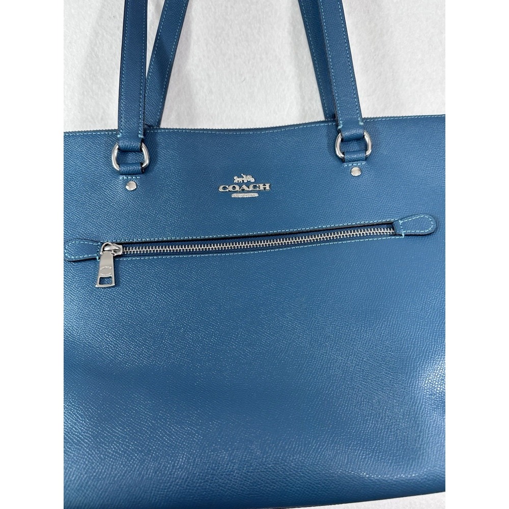 Coach Blue Leather Tote Bag - Classic Shoulder Handbag - Picture 2 of 11